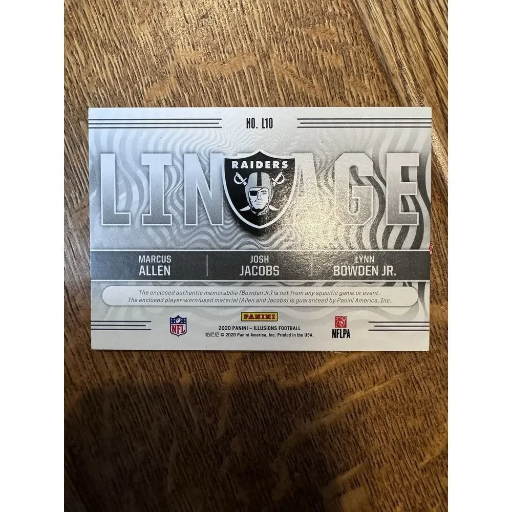 LYNN BOWDEN  MARCUS ALLEN JOSH JACOBS L10 ILLUSIONS LINEAGE JERSEY RAIDERS PATCH